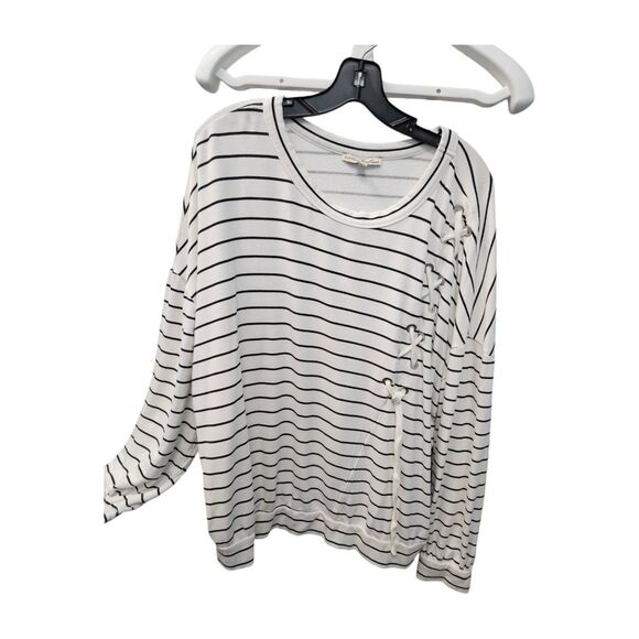 Express White Striped Sweatshirt Womens Large Nautical Doleman Sleeve - Picture 1 of 7